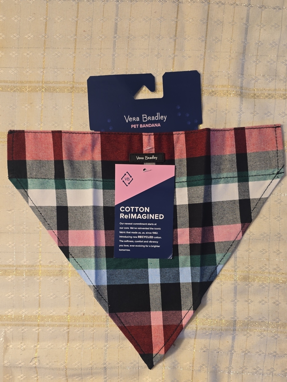 Vera Bradley Ribbon Plaid Pet Bandana, Slip Onto Pets Collar New